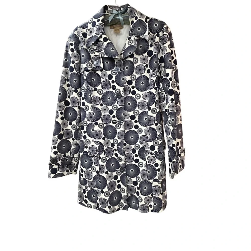 Peck & Peck Weekend Jacket Womens Large Geometric Print Black White Mod‎ Retro